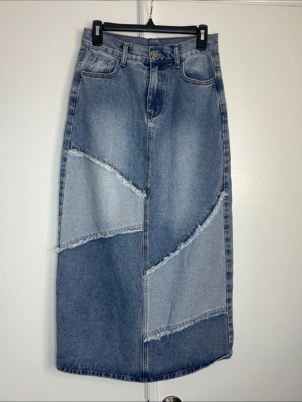 Cider Patchwork Denim Maxi Skirt - Picture 2 of 7